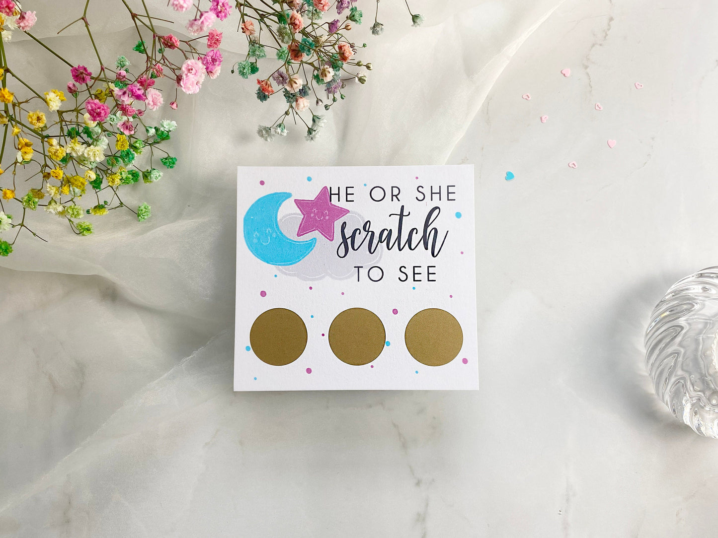 Gender Reveal Scratch Card, Pregnancy Reveal, Elephants, Boy or Girl, He or She, Pink or Blue