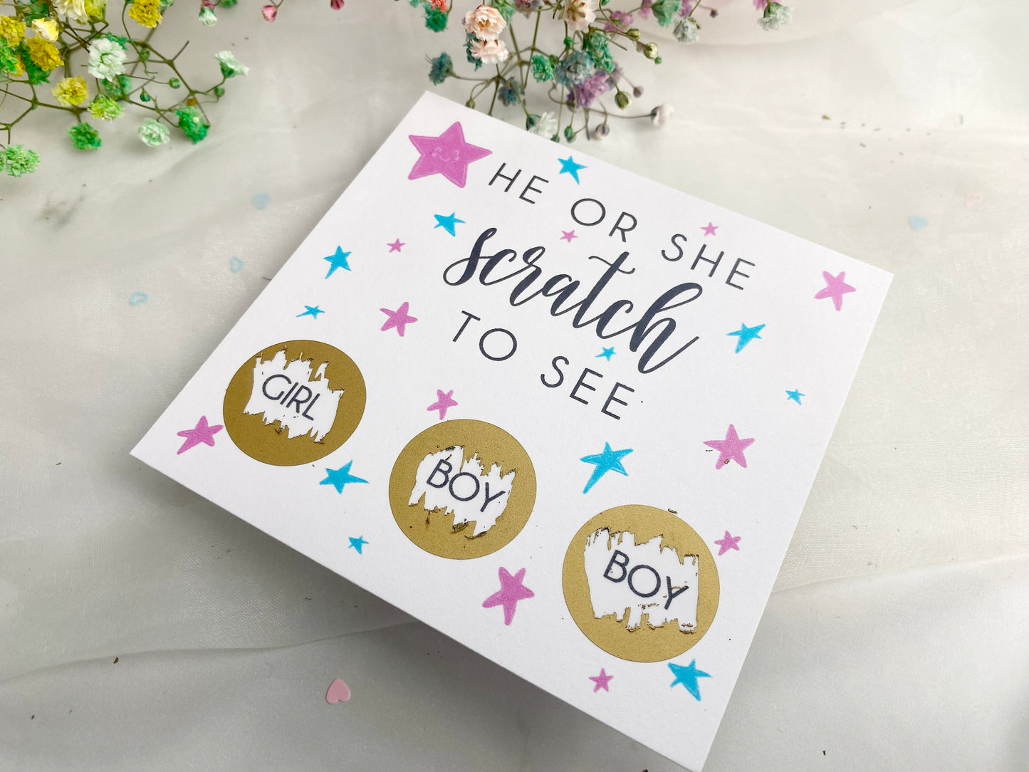 Gender Reveal Scratch Card: Pink or Blue Theme, Boy or Girl
