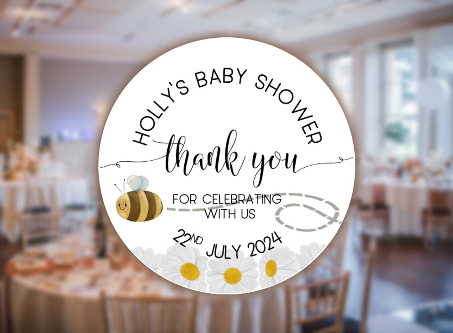 Mum to Bee Baby Shower Stickers: Bumble Bee & Daisies, Personalised Favours