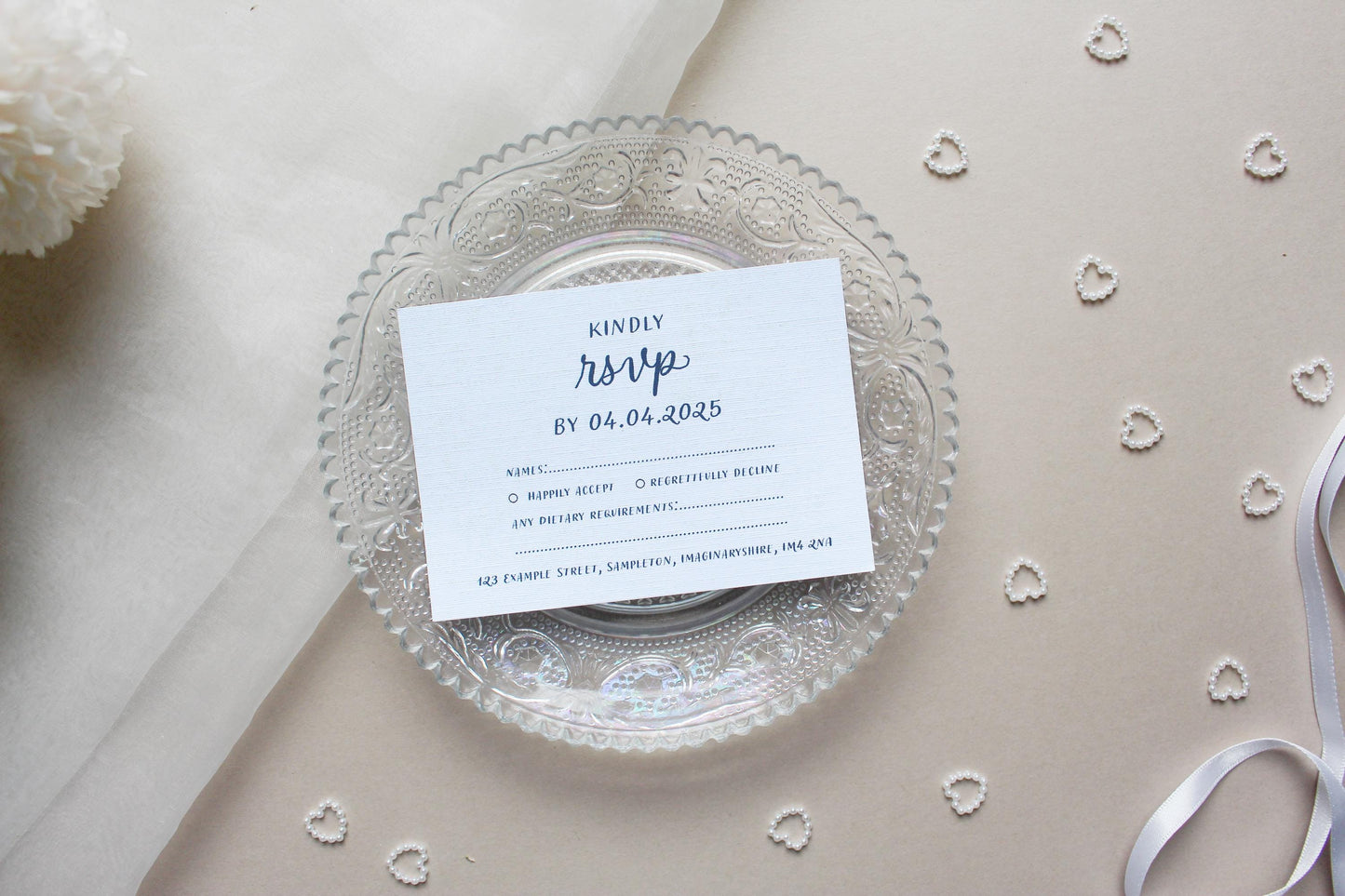 Navy Blue Floral Wedding Invitation, Square Invite, Wedding Stationery, RSVP, Details, Evening Reception