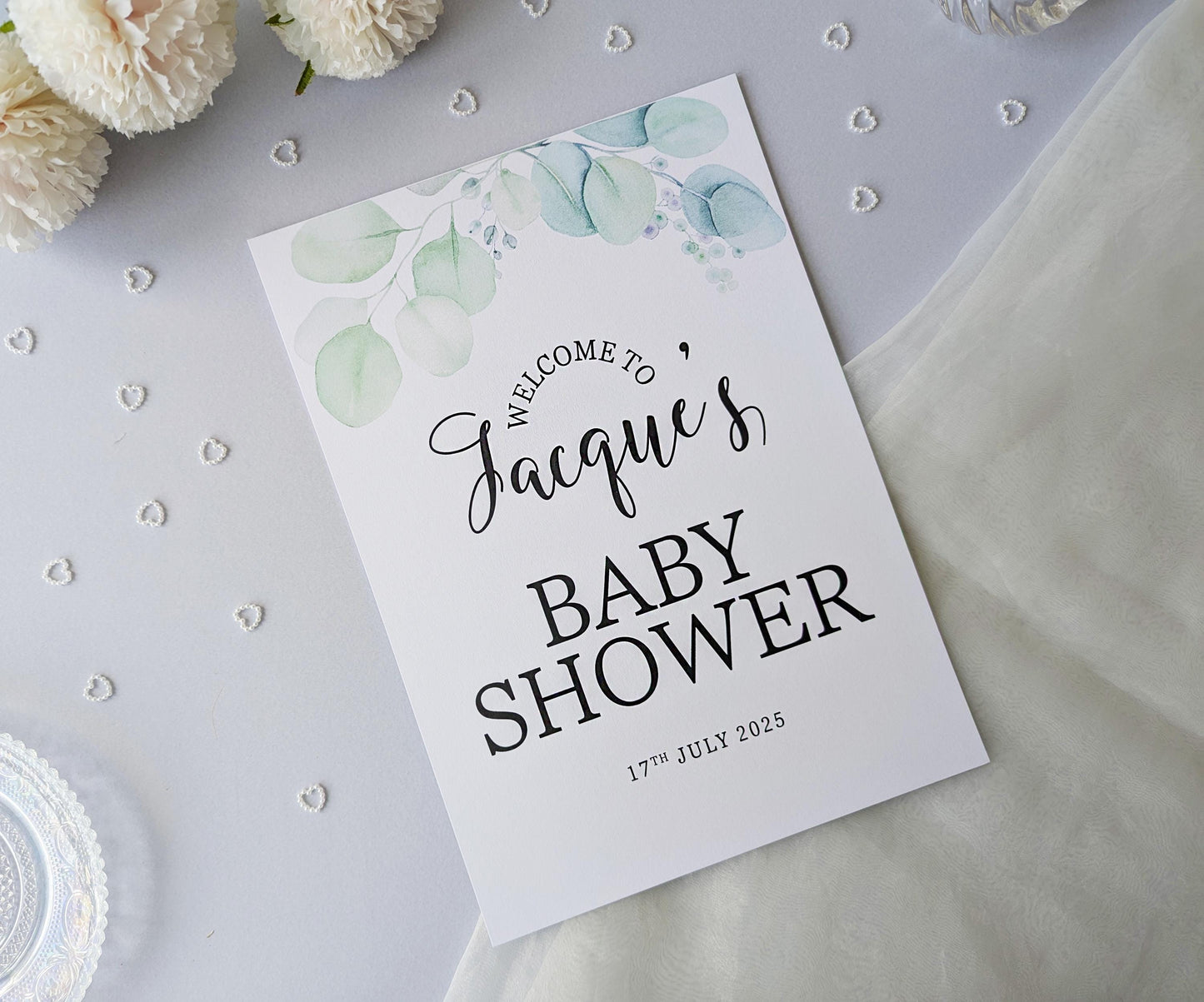 Eucalyptus Baby Shower Sign, Welcome Poster, Neutral Shower, Baby Sprinkle A4 Printed