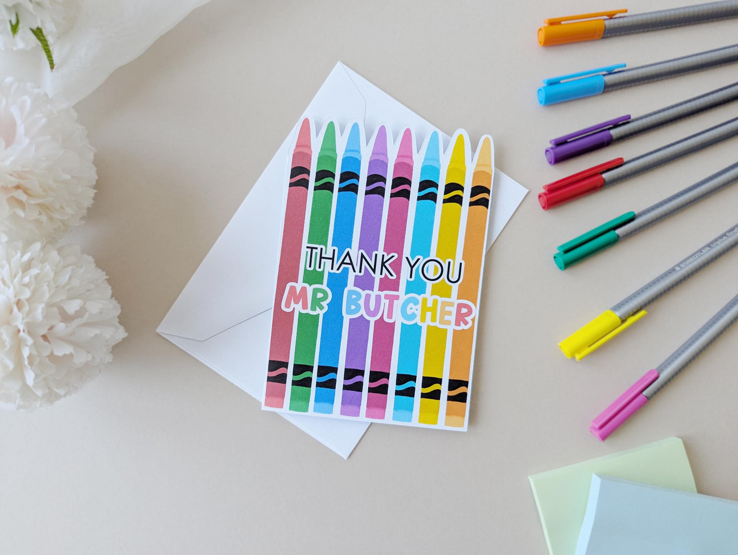 Personalised Thank You Teacher Card, Crayon Design, Nursery, Pre School, Colourful Card, A6