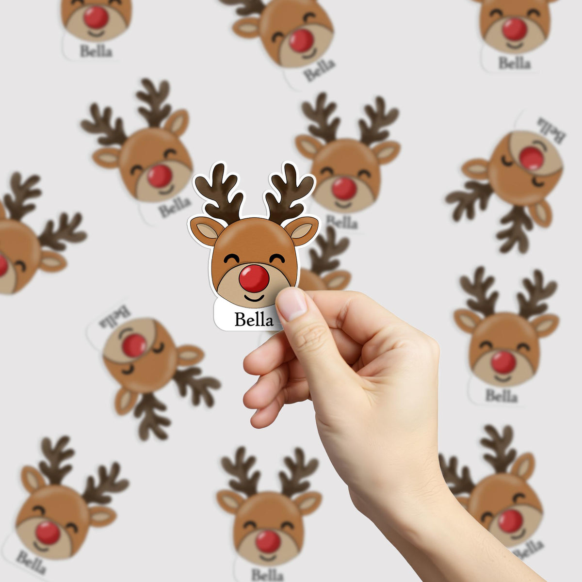 Customised Reindeer Present Sticker, Gift Tag from Santa, Xmas Name Label