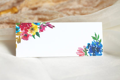 Colourful Floral Wedding Seating Card, Name Cards, Table Place Cards, Folded, Flat