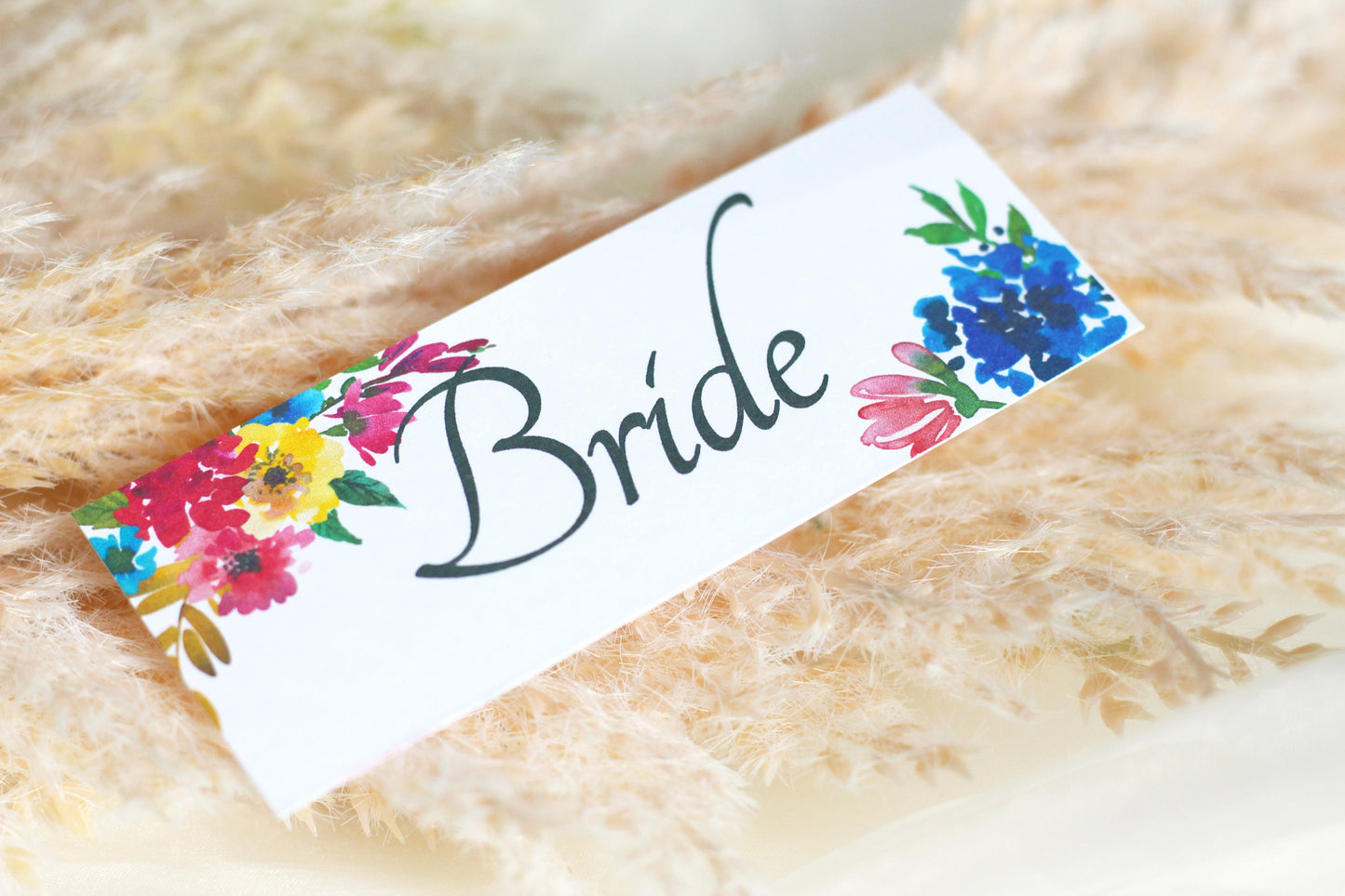 Colourful Floral Wedding Seating Card, Name Cards, Table Place Cards, Folded, Flat