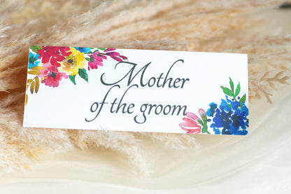 Colourful Floral Wedding Seating Card, Name Cards, Table Place Cards, Folded, Flat