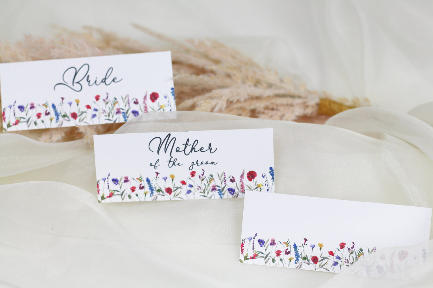 Wildflower Watercolour Wedding Place Cards: Personalised Name Tags