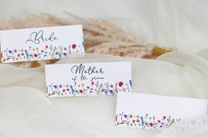 Wildflower Watercolour Wedding Place Cards: Personalised Name Tags