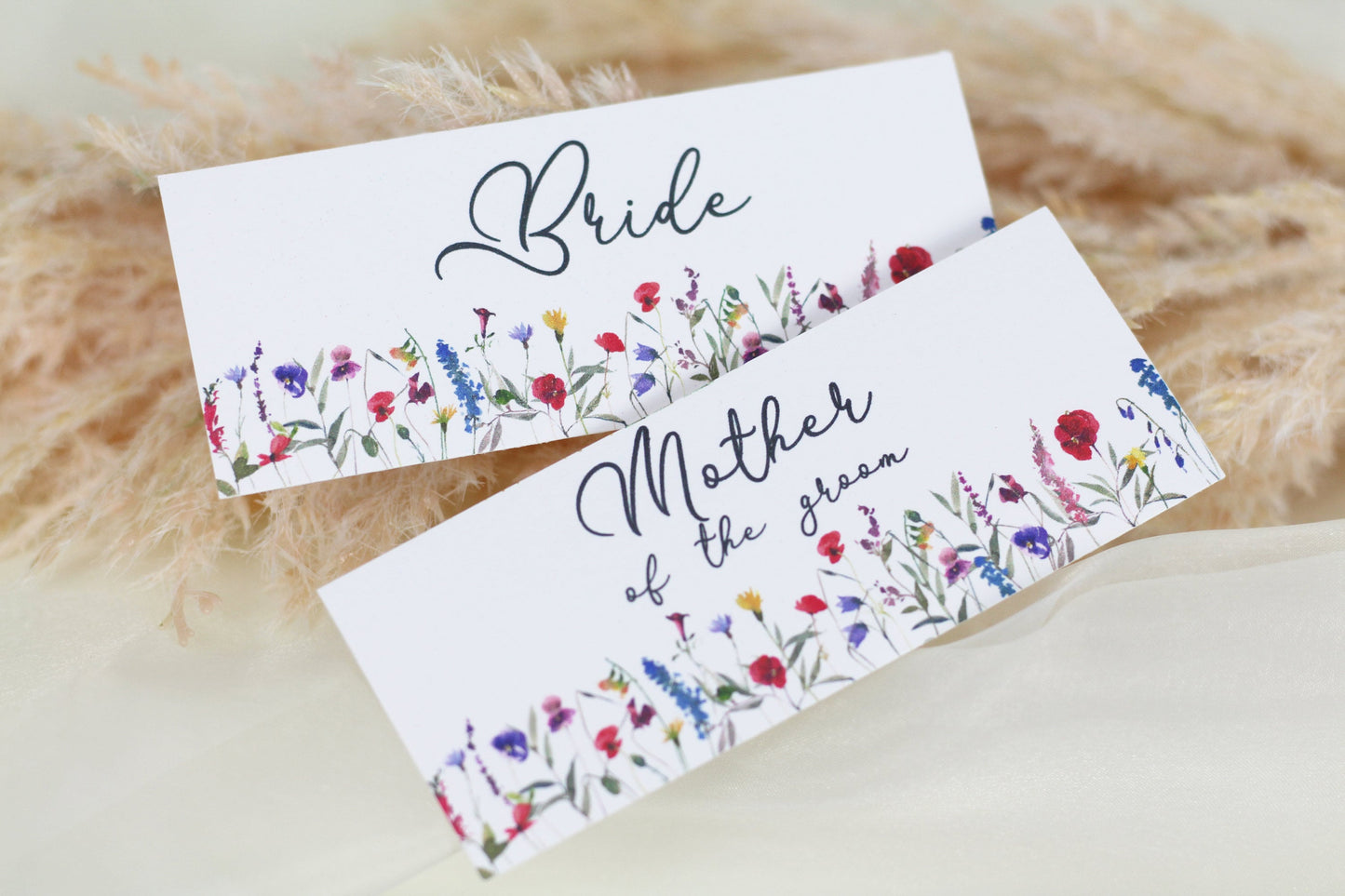 Wildflower Watercolour Wedding Place Cards: Personalised Name Tags
