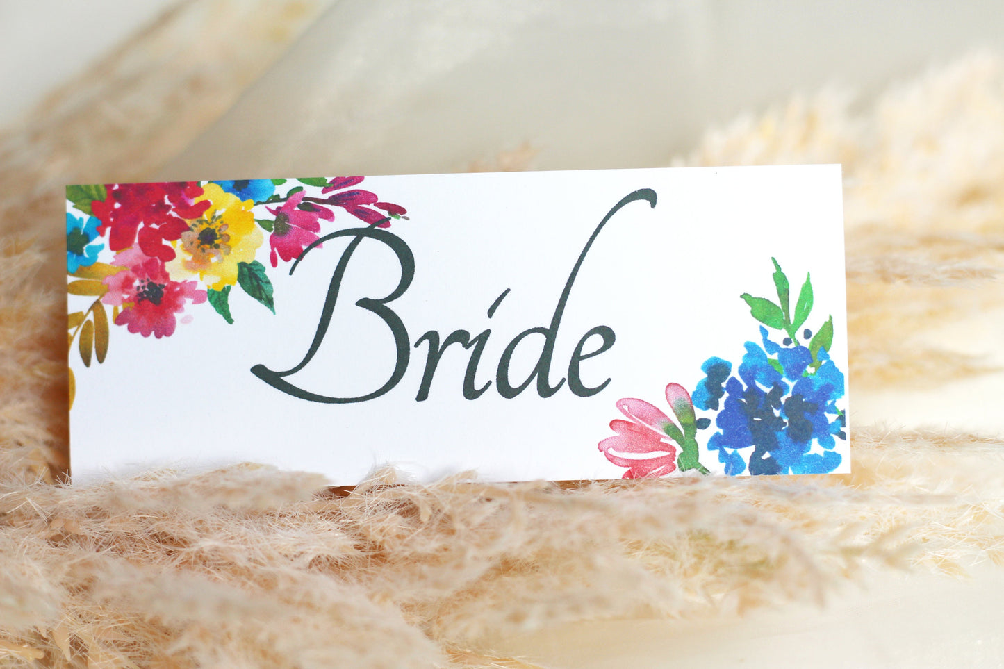 Colourful Floral Wedding Seating Card, Name Cards, Table Place Cards, Folded, Flat