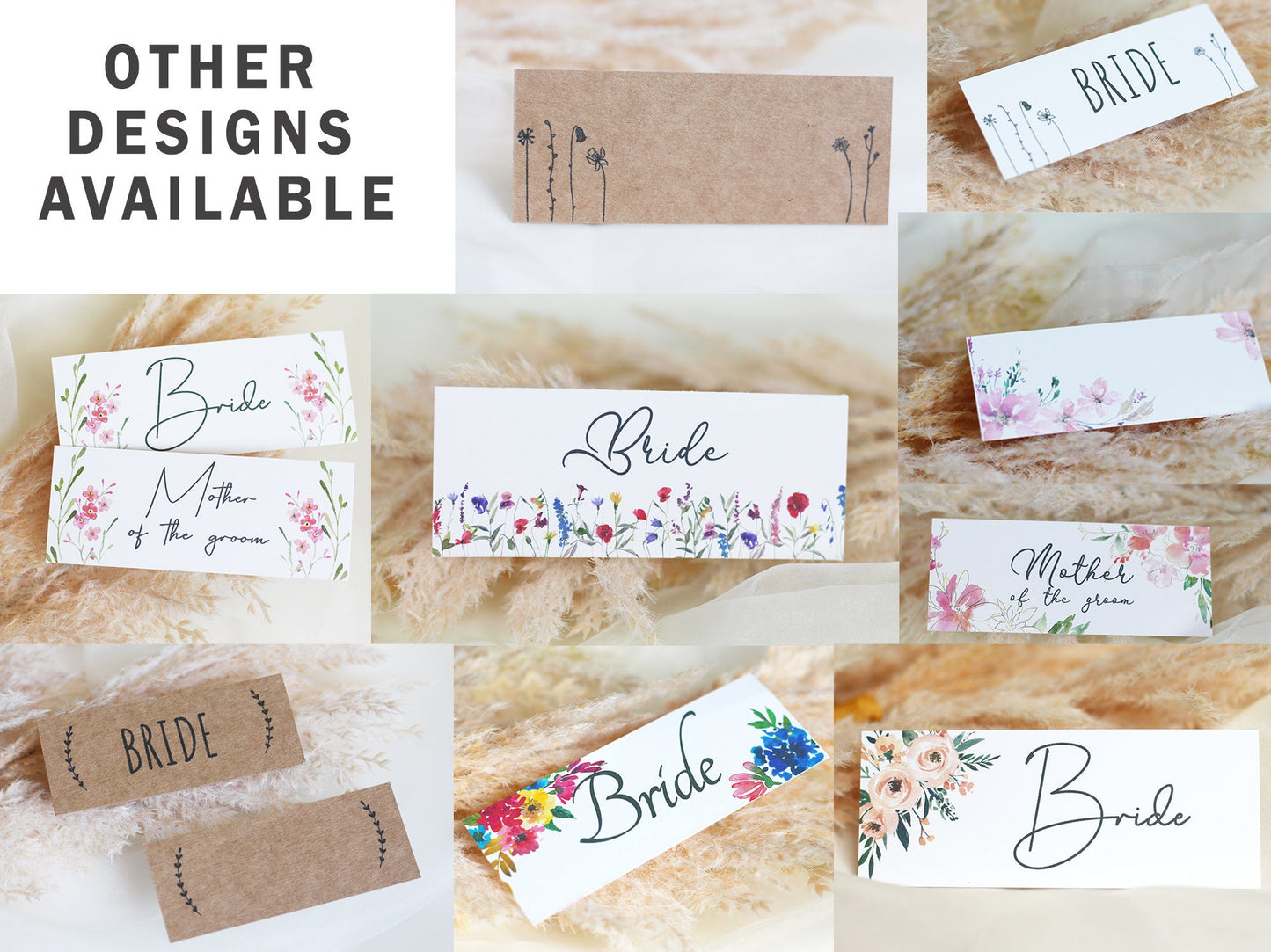 Wildflower Watercolour Wedding Place Cards: Personalised Name Tags
