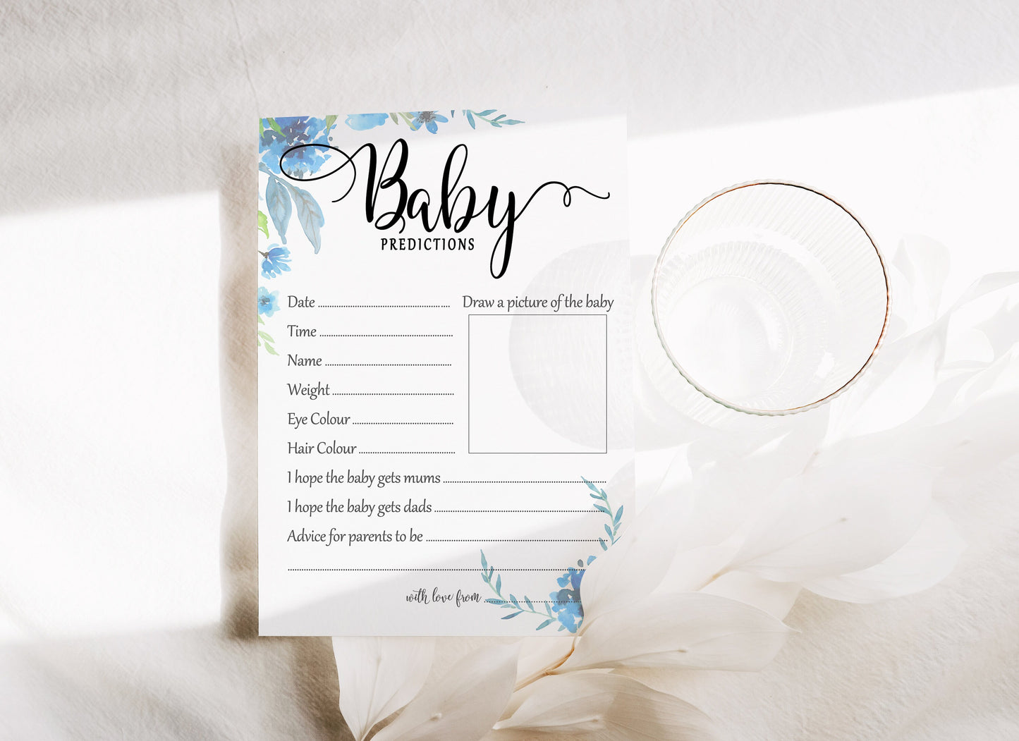 Blue Floral Baby Shower Prediction Cards: Advice Game