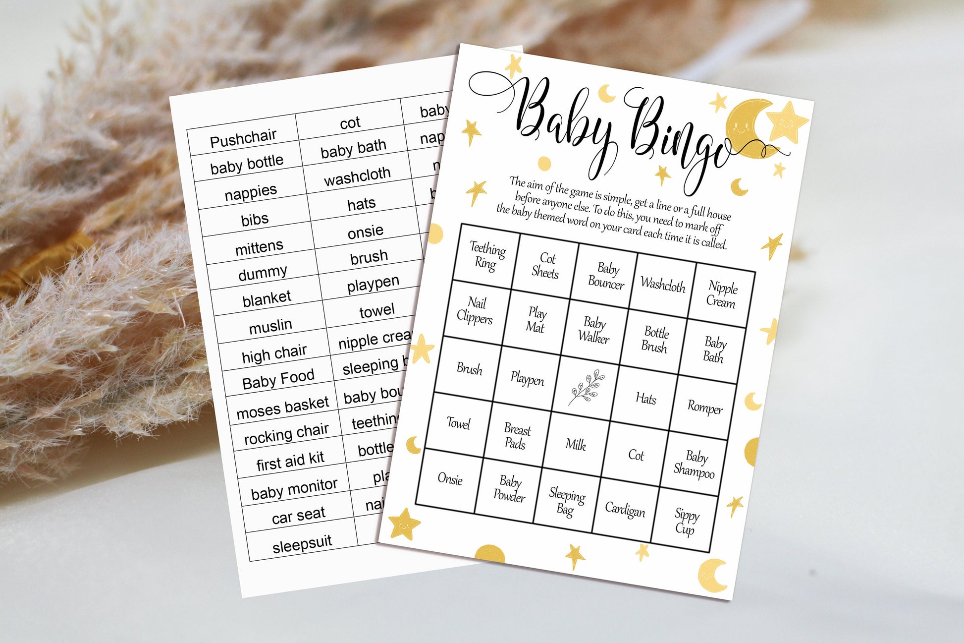Twinkle Star Baby Shower Bingo Game: A6 Cards