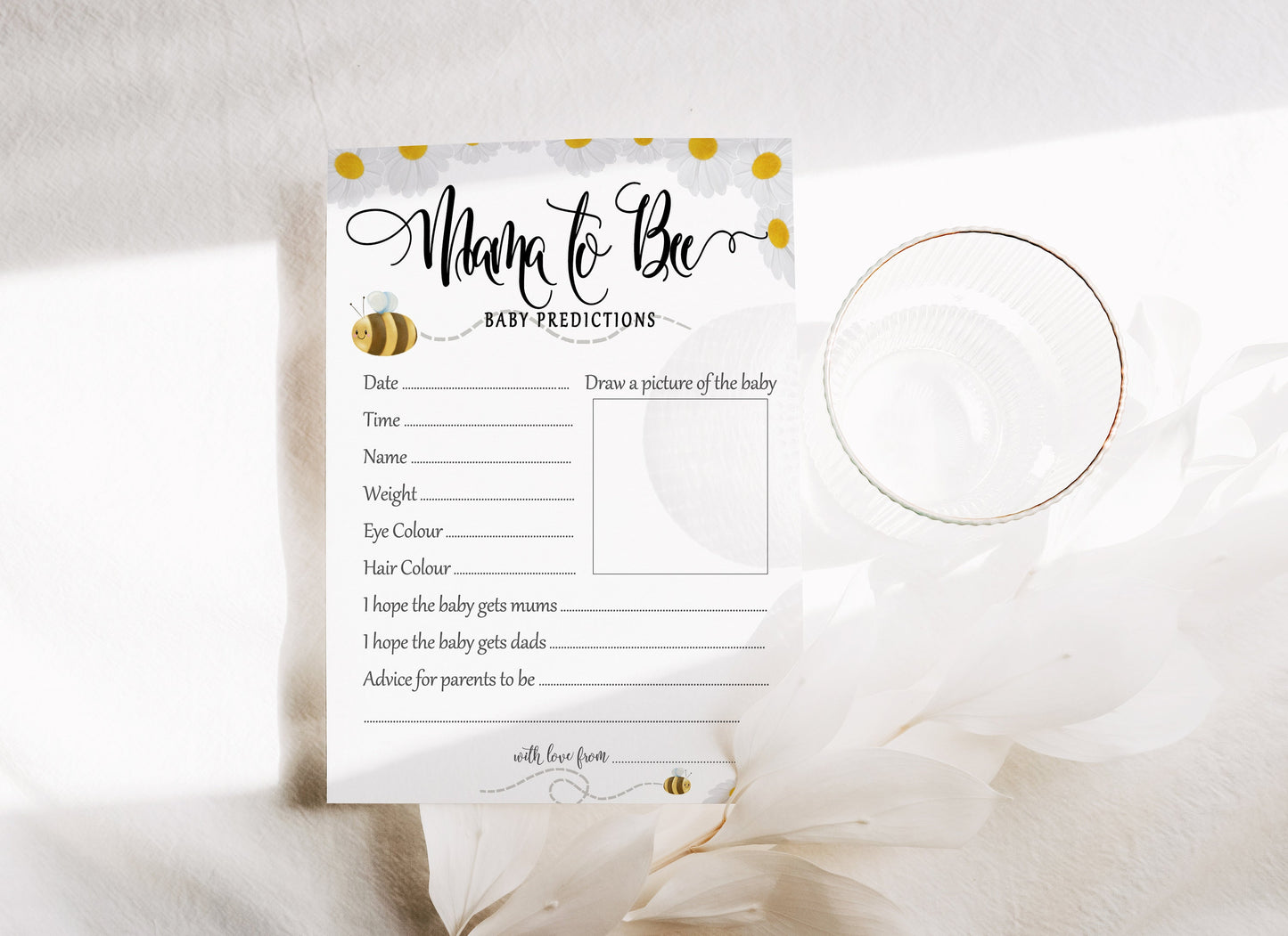 Mama to Bee Baby Shower Prediction Cards: Gender Neutral Game