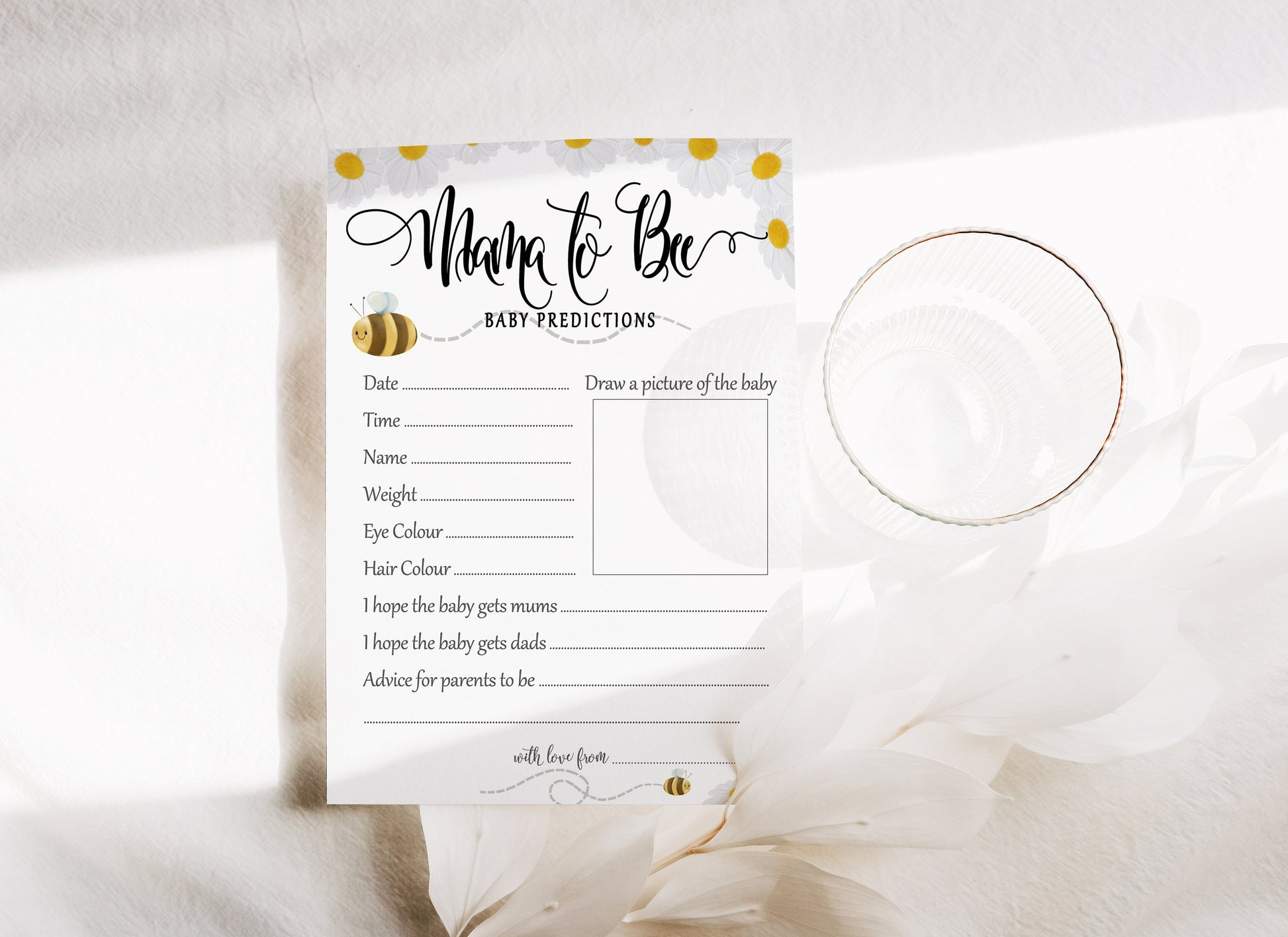 Mama to Bee Baby Shower Prediction Cards: Gender Neutral Game