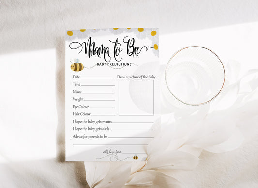 Mama to Bee Baby Shower Prediction Cards: Gender Neutral Game