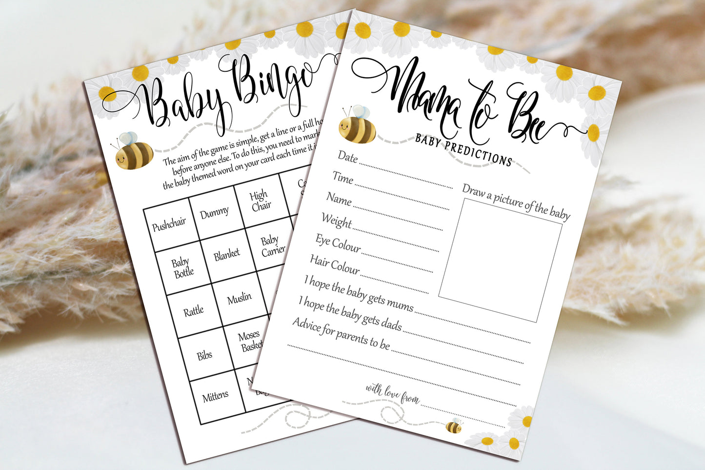 Mama to Bee Baby Shower Games: Bingo & Prediction Cards
