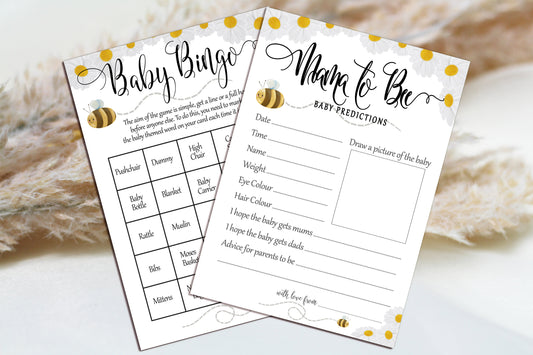 Mama to Bee Baby Shower Games: Bingo & Prediction Cards