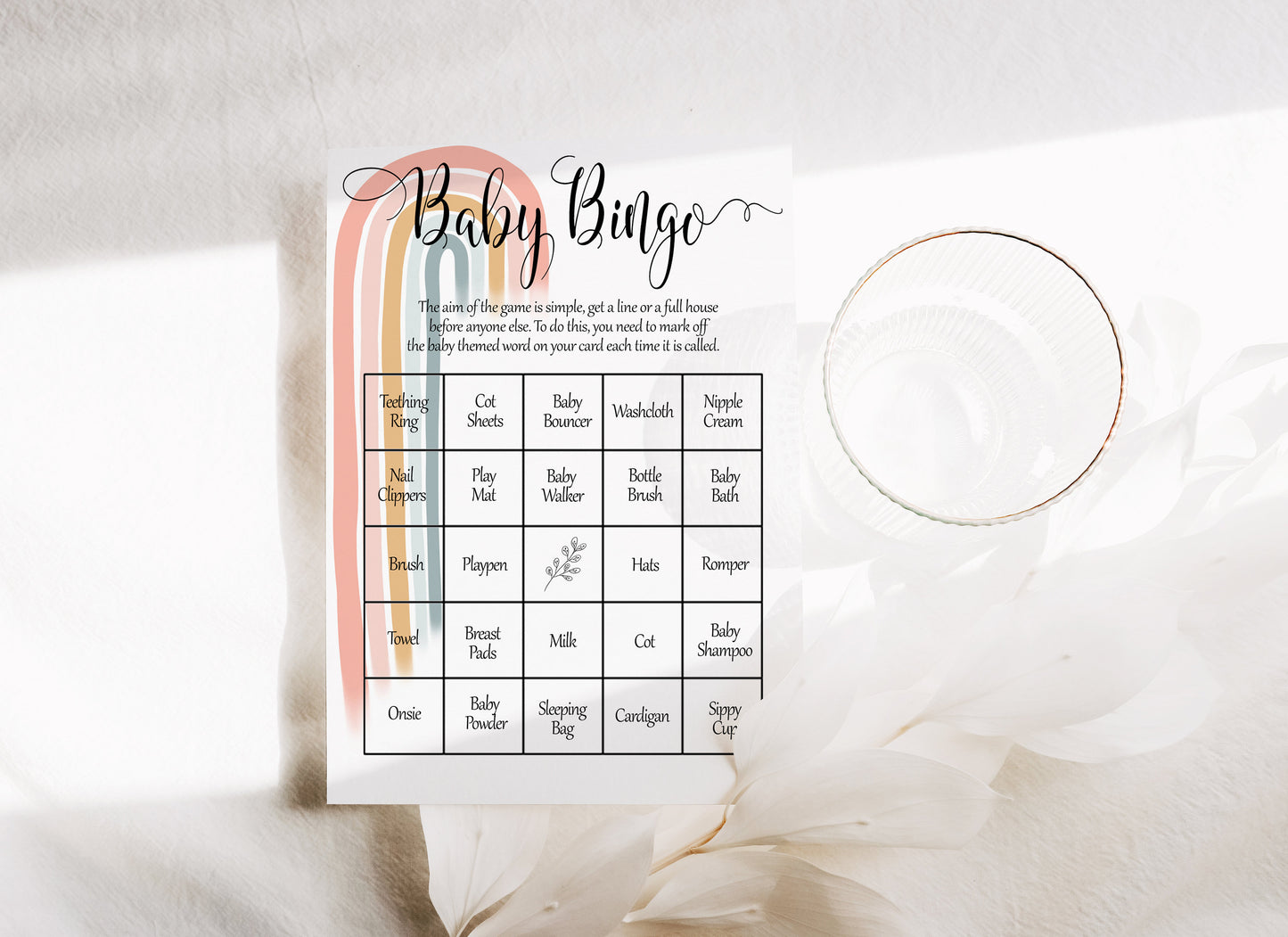 Boho Rainbow Baby Shower Bingo Game: Gender Neutral Party