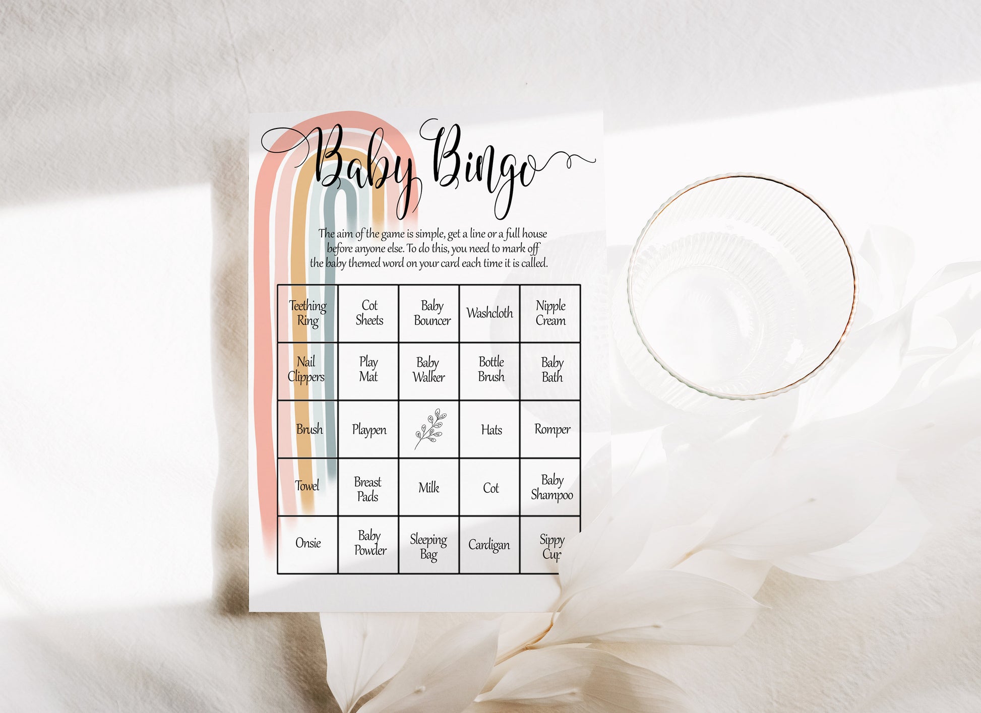Boho Rainbow Baby Shower Bingo Game: Gender Neutral Party