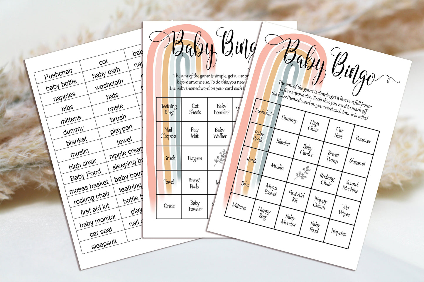 Boho Rainbow Baby Shower Bingo Game: Gender Neutral Party