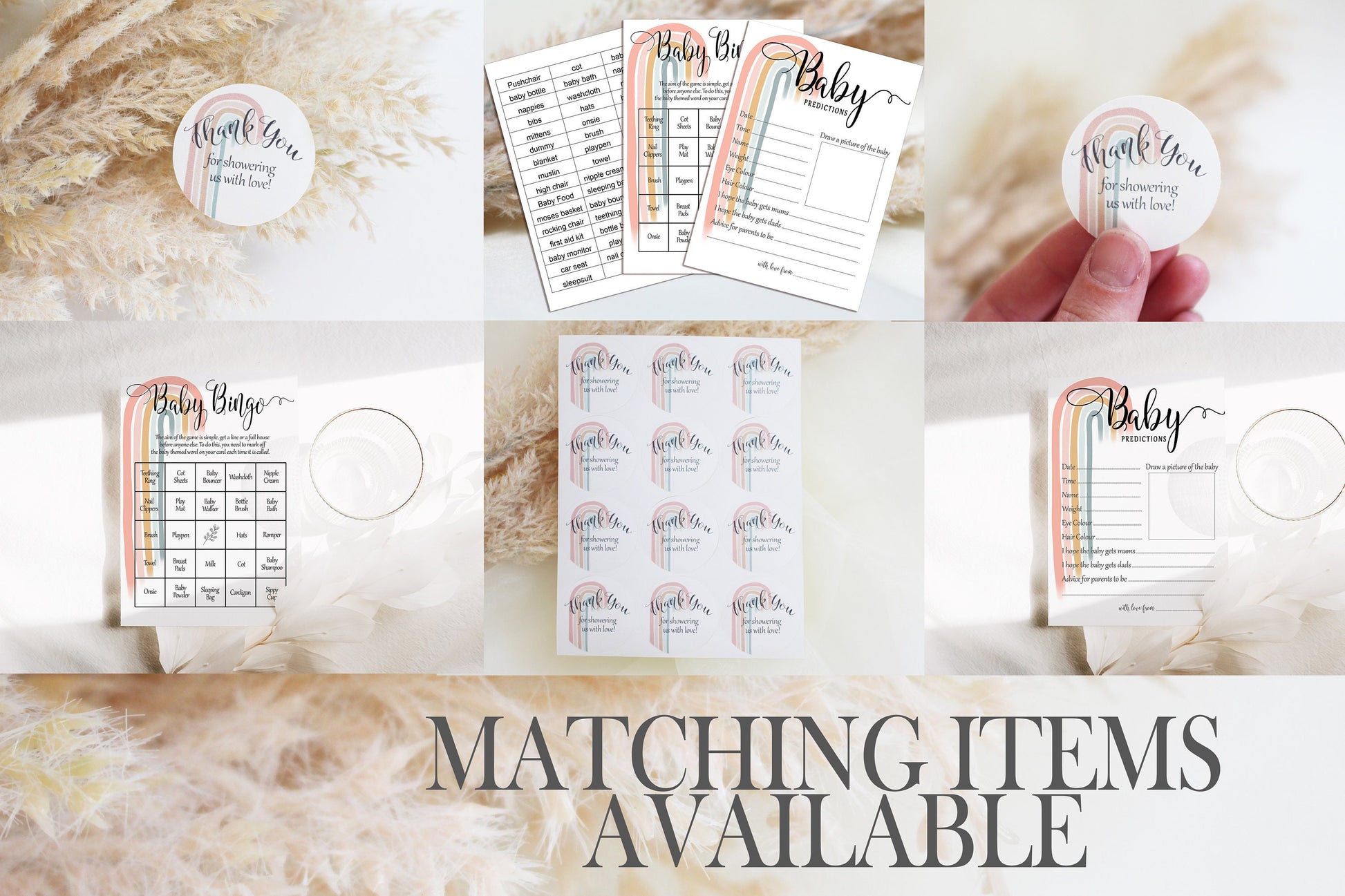Pastel Boho Rainbow Baby Scattergories Game (Printed A6)