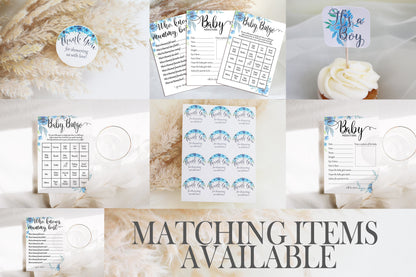 Blue Floral Baby Shower Prediction Cards: Advice Game
