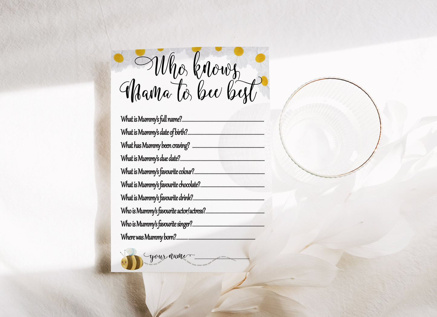 Mama to Bee Baby Shower Games: Bingo & Prediction Cards