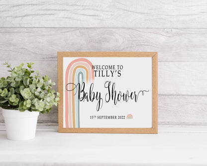 Pastel Rainbow Baby Shower Welcome Sign: Personalised Poster