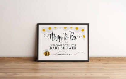 Baby Shower Welcome Sign, Baby Shower Poster, Gender Neutral Baby Shower, Mama too Bee A5 A4
