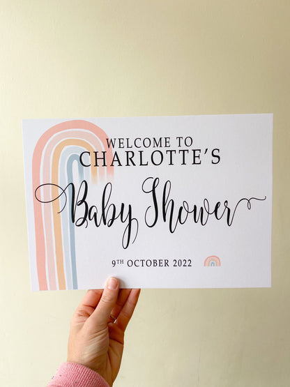 Pastel Rainbow Baby Shower Welcome Sign: Personalised Poster