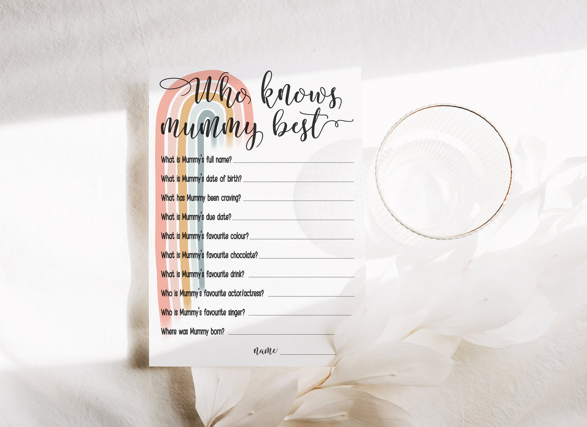 Baby Shower Games Bundle, Advice and Prediction Cards, Pastel Boho Rainbow, Gender Neutral, Games, Mum To Be, Prints A6