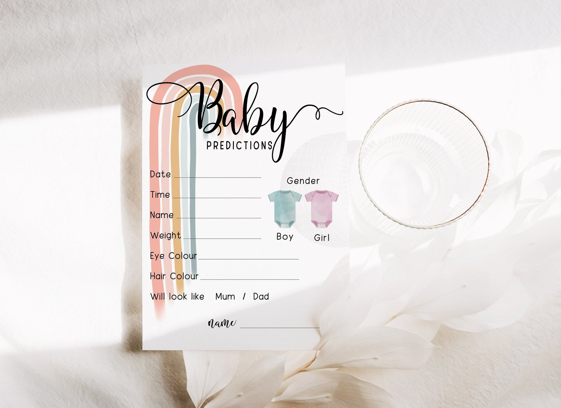 Pastel Boho Rainbow Baby Shower Prediction Cards - A6 Printed
