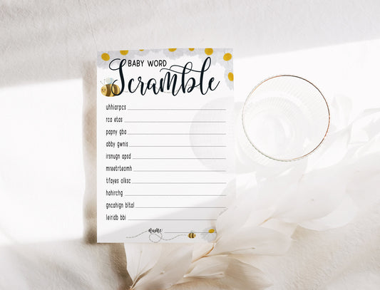 Mama to Bee Baby Shower Word Scramble Game (Printed A6)