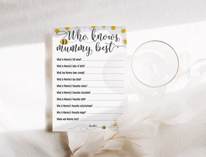 Who Knows Mum Best, Mama to Bee Baby Shower, Gender Neutral Baby Shower, Baby Boy, Baby Girl, Printed A6