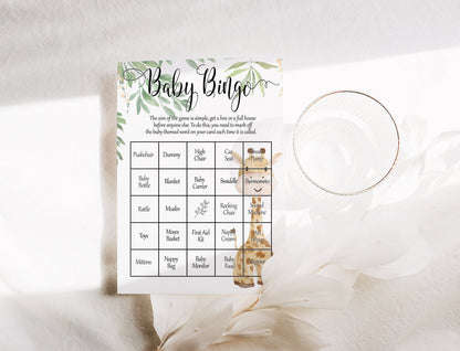 Giraffe Baby Shower Bingo Game: Safari Theme, Printed A6