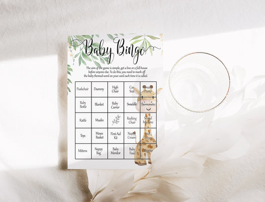 Giraffe Baby Shower Bingo Game: Safari Theme, Printed A6