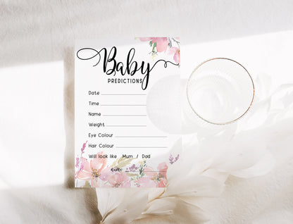 Prediction Cards, Pink Floral, Boho Chic, Girl Baby Shower, Mum To Be, Printed A6