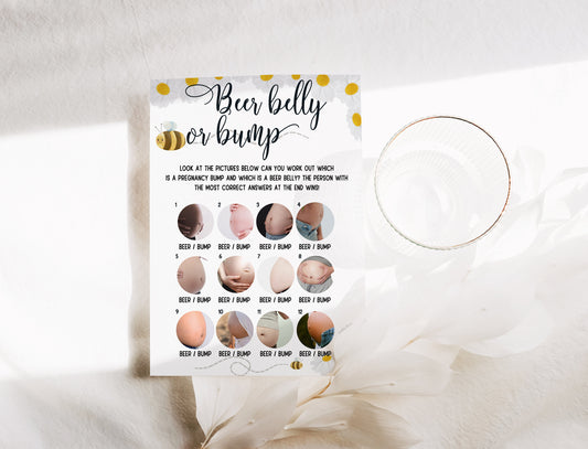 Mama to Bee Baby Shower Game: Beer Belly or Bump, A6 Printed Cards
