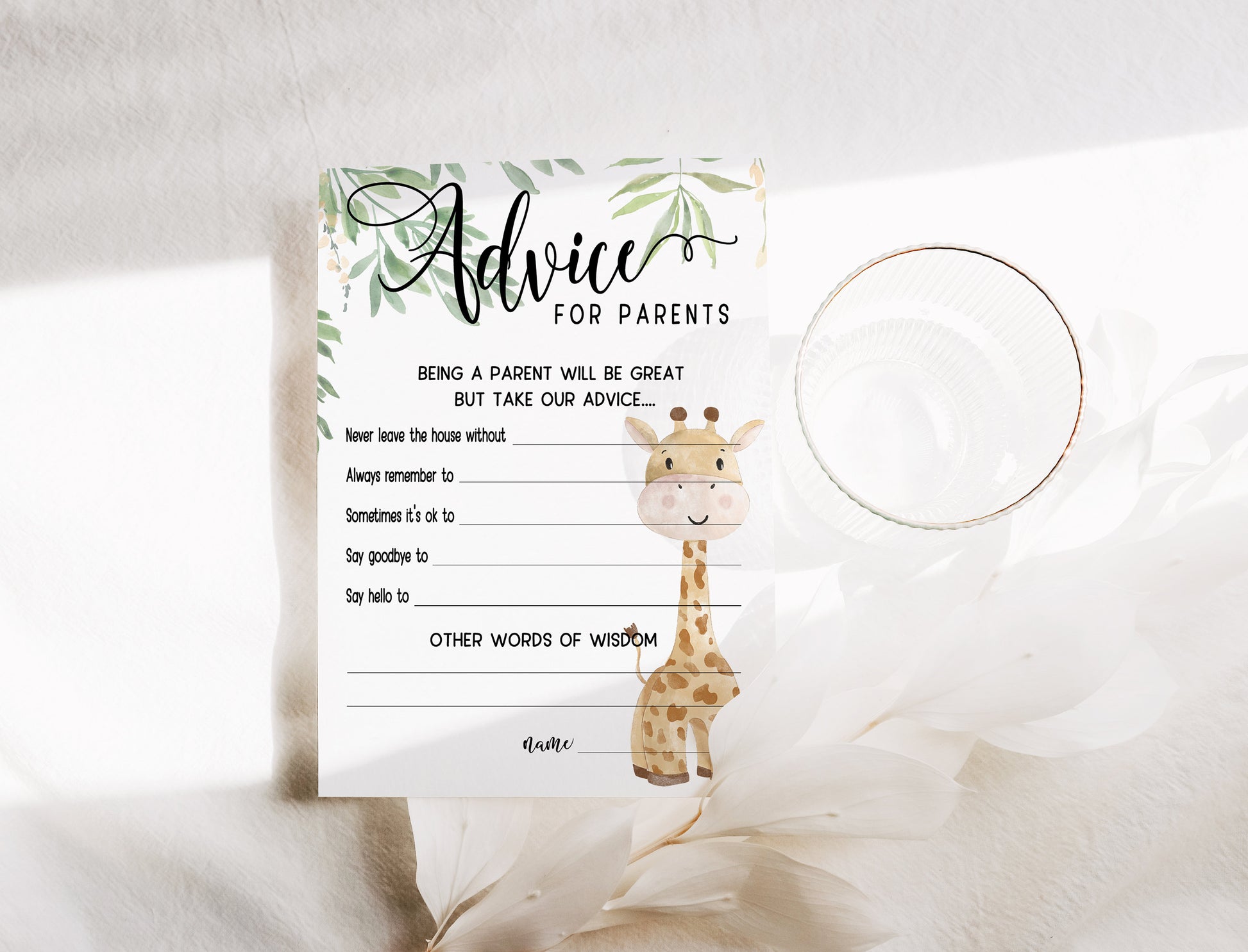 Giraffe Baby Shower Bundle, Prediction and Advice Cards Game, Gender Neutral Baby Shower, Mum To Be, Printed A6