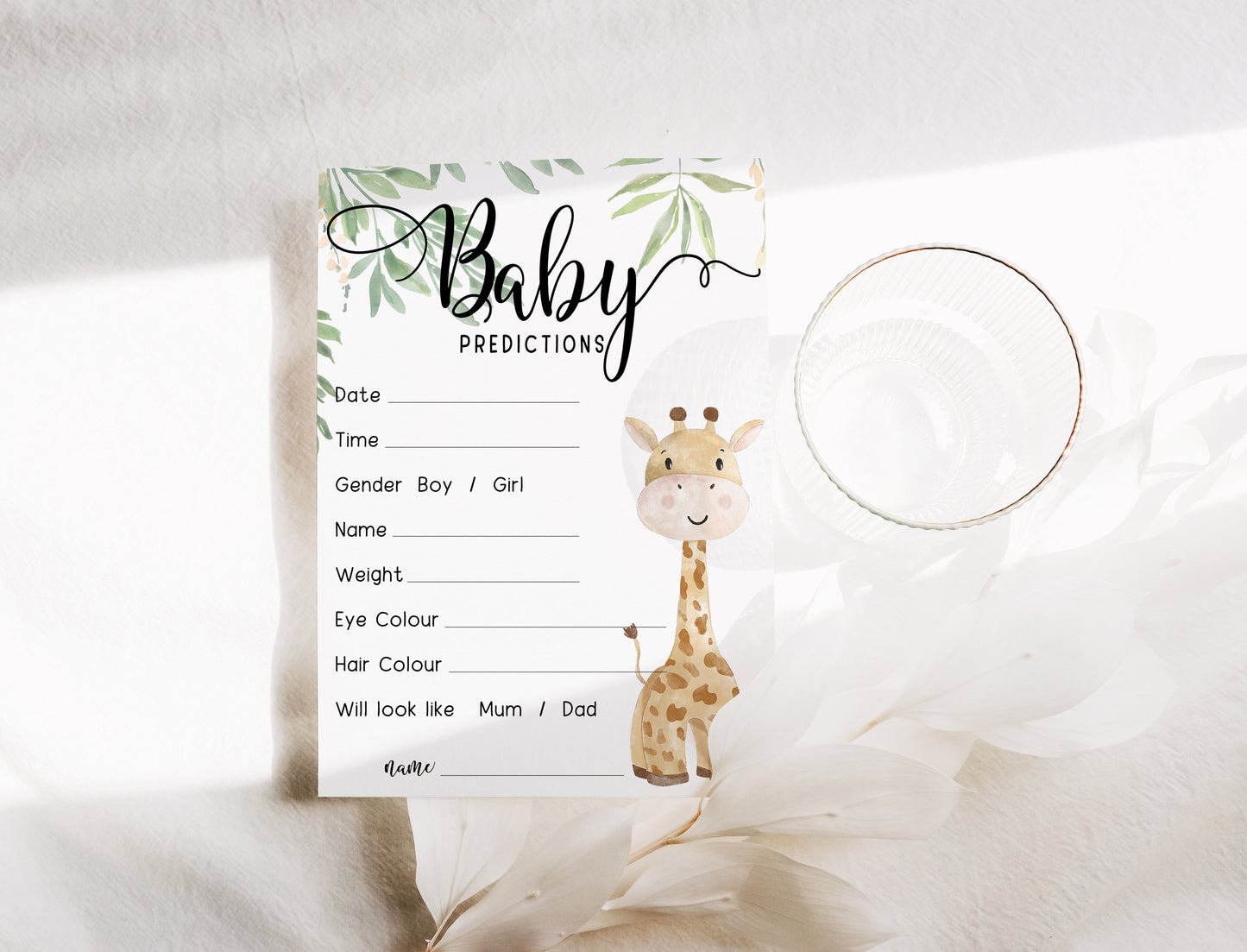 Giraffe Baby Shower Bundle, Prediction and Advice Cards Game, Gender Neutral Baby Shower, Mum To Be, Printed A6