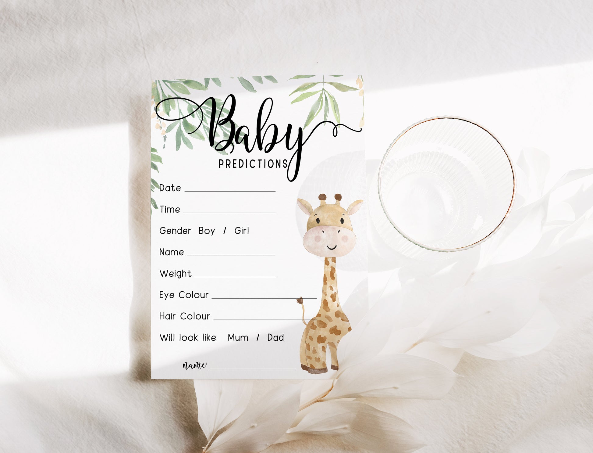 Giraffe Baby Shower Bundle, Prediction and Advice Cards Game, Gender Neutral Baby Shower, Mum To Be, Printed A6
