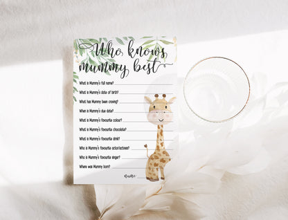 Giraffe Baby Shower Bundle, Prediction and Advice Cards Game, Gender Neutral Baby Shower, Mum To Be, Printed A6