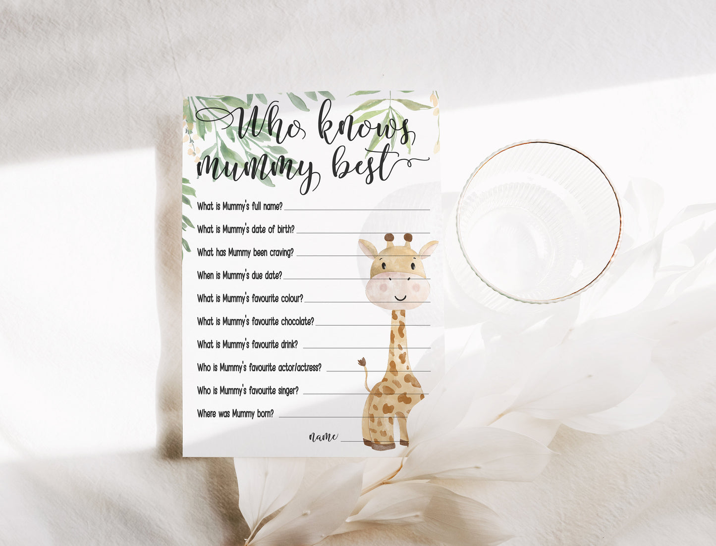 Giraffe Baby Shower Bundle, Prediction and Advice Cards Game, Gender Neutral Baby Shower, Mum To Be, Printed A6