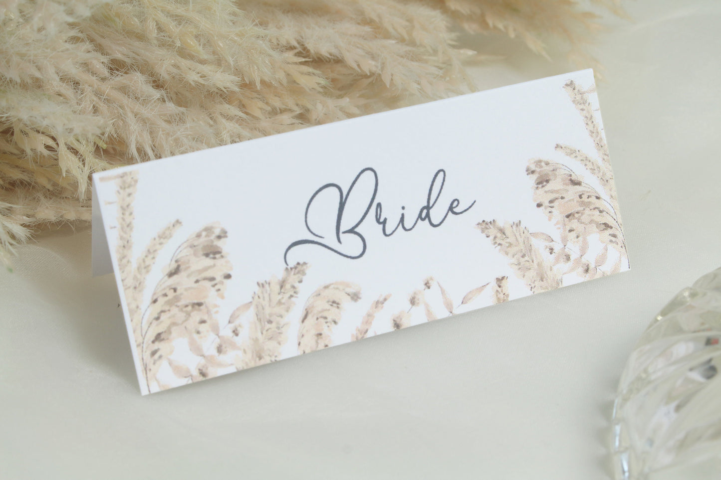 Boho Pampas Grass Wedding Place Cards: Personalised Table Setting