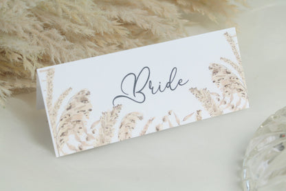 Boho Pampas Grass Wedding Place Cards: Personalised Table Setting
