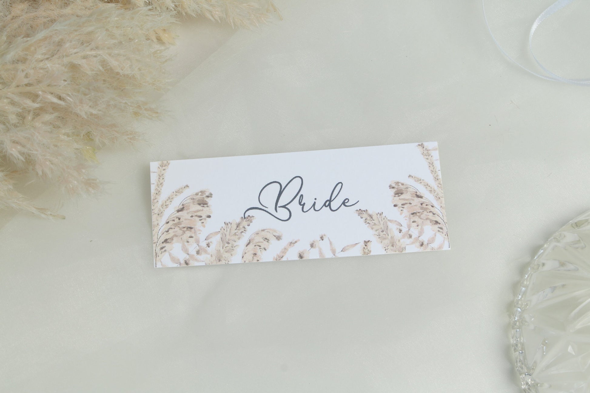 Boho Pampas Grass Wedding Place Cards: Personalised Table Setting
