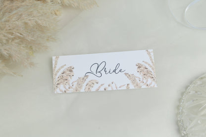 Boho Pampas Grass Wedding Place Cards: Personalised Table Setting