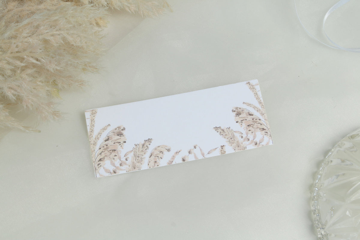 Boho Pampas Grass Wedding Place Cards: Personalised Table Setting