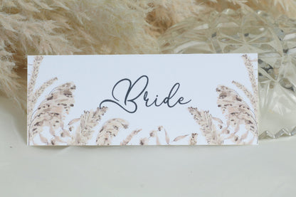 Boho Pampas Grass Wedding Place Cards: Personalised Table Setting